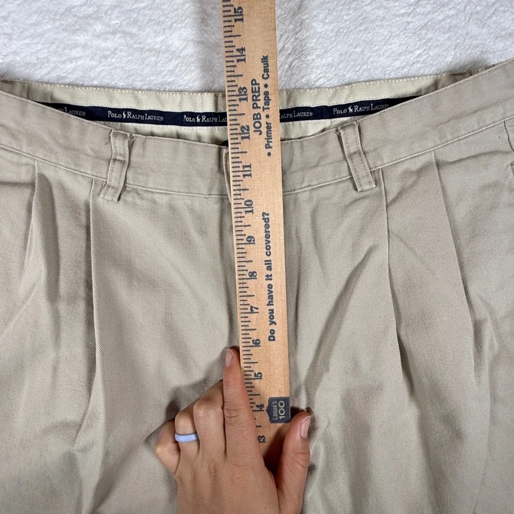 Polo Ralph Lauren Andrew Pant Mens 33/30  Beige Double Pleated Cuffed Cotton